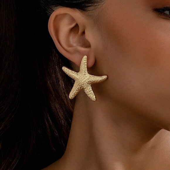 Gold Sexy Women's Cross-Border Hot-Selling Ocean-Themed Starfish Earrings - Picture 1 of 8